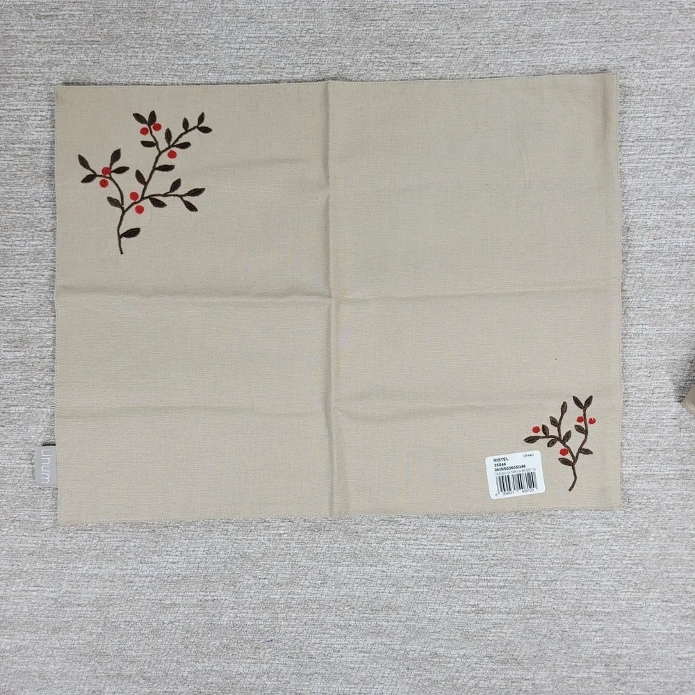 Linum Katarina Brieditis Mistel Placemats Set of 4 Beige Embroidered Christmas